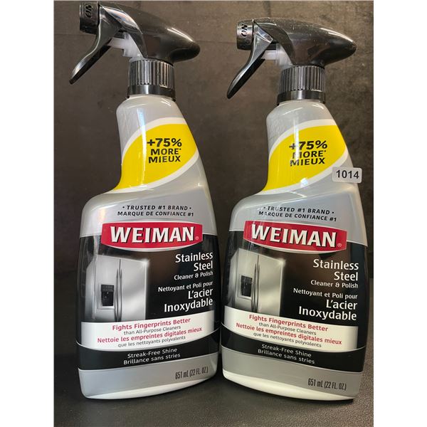 Lot of 2 Weiman Stainless Steel Cleaner & Polish (651ml) Spray Bottles; For Streak-Free Shine - New