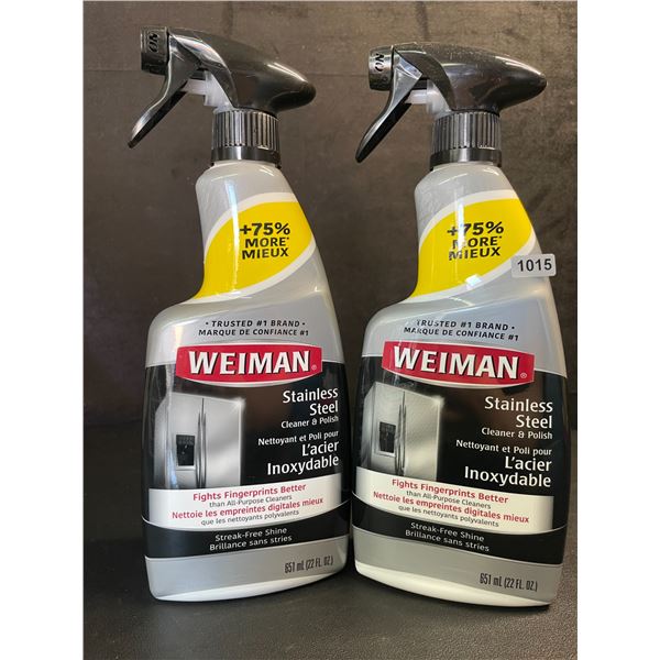 Lot of 2 Weiman Stainless Steel Cleaner & Polish (651ml) Spray Bottles; For Streak-Free Shine - New