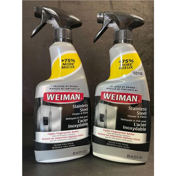 Lot of 2 Weiman Stainless Steel Cleaner & Polish (651ml) Spray Bottles; For Streak-Free Shine - New
