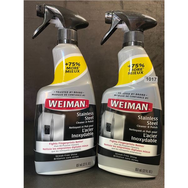 Lot of 2 Weiman Stainless Steel Cleaner & Polish (651ml) Spray Bottles; For Streak-Free Shine - New