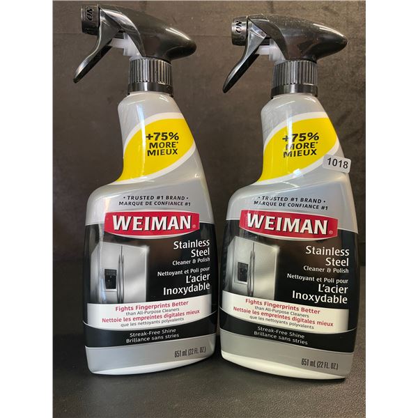 Lot of 2 Weiman Stainless Steel Cleaner & Polish (651ml) Spray Bottles; For Streak-Free Shine - New
