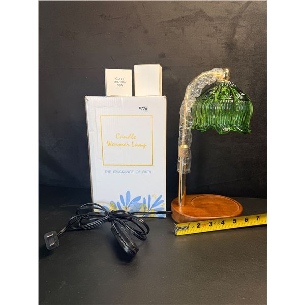 Adjustable Glass Candle Warmer Lamp with Wood Base and 2 GU10 Bulbs Included - New