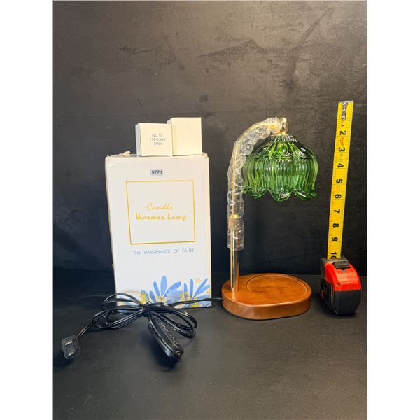 Adjustable Glass Candle Warmer Lamp with Wood Base and 2 GU10 Bulbs Included - New