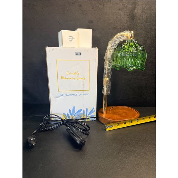 Adjustable Glass Candle Warmer Lamp with Wood Base and 2 GU10 Bulbs Included - New