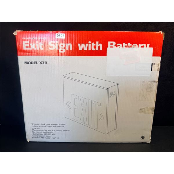Exit Sign with Maintenance Free Lead Acid Battery Model X2B - New
