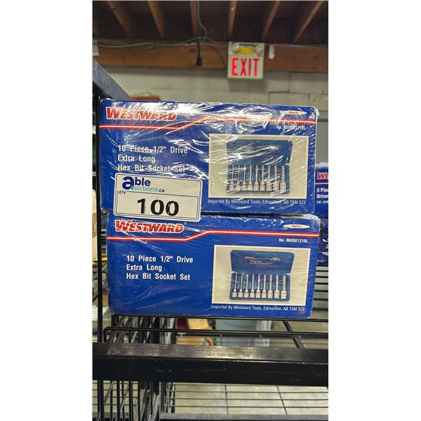 *NEW* (2) SEALED WESTWARD 10 PIECE 1/2" DRIVE EXTRA LONG HEX BIT SOCKET SETS