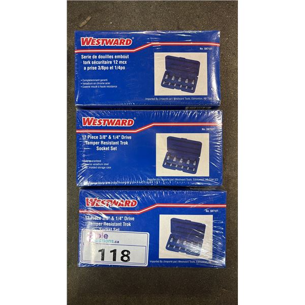 (3) *NEW* WESTWARD 12 PIECE 3/8"  & 1/4" DRIVE TAMPER RESISTANT TORX SOCKET SETS