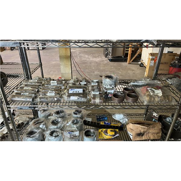 SHELF OF ASSORTED *NEW* THREADED PIPE NIPPLES, HEX BUSHINGS, GATE VALVES & MORE