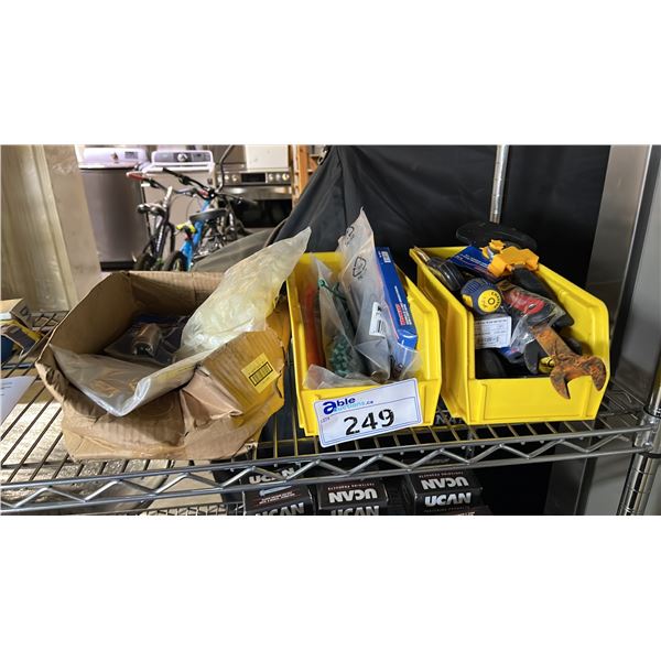(3) BOXES OF ASSTD.*NEW* ITEMS: CABLE CLAMPS, ZIP TIES, JOBBER DRILL SET, TORKS BIT SOCKETS & MORE