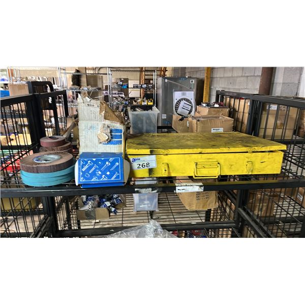 PORTABLE HYDRAULICS MAINTENANCE KIT, BOX OF HEX HEAD BOLTS, GRINDING WHEELS & MORE