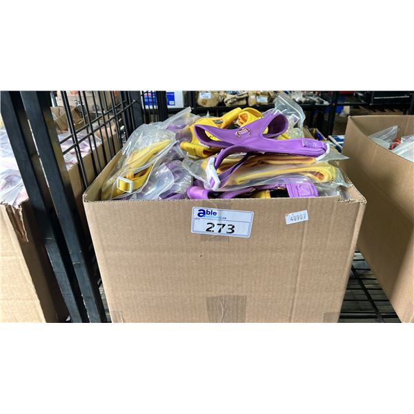 BOX OF *NEW* THE SHARPER BARKER PINK OR YELLOW DOG HARNESSES: *ASSTD. SIZES*