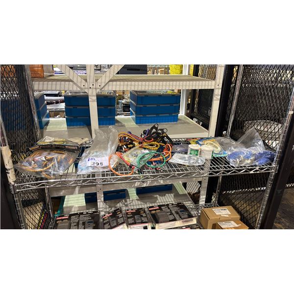 SHELF OF ASSTD. BUNGEE CORDS, BUTCHER CORD, 6 FT. COAXIAL CABLE & MORE