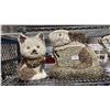 Image 2 : SEASHELL FOLK ART CAT & RABBIT, VTG. PORCELAIN ELEPHANT CARRIAGE CLOCK & VTG. MANTLE CLOCK