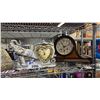 Image 3 : SEASHELL FOLK ART CAT & RABBIT, VTG. PORCELAIN ELEPHANT CARRIAGE CLOCK & VTG. MANTLE CLOCK