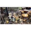 Image 2 : SHELF OF ASSTD. VINTAGE VASES, FIGURINES, GLASS BOWL OF DRIED SPONGES & MORE