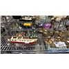 Image 2 : SHELF OF ASSTD. VINTAGE BRASS CANDLESTICKS & VASE, SHIP MODEL & MORE