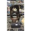 Image 2 : POTTERY JUG, CARVED WOOD BOWL & PATINATED METAL SCULPTURE
