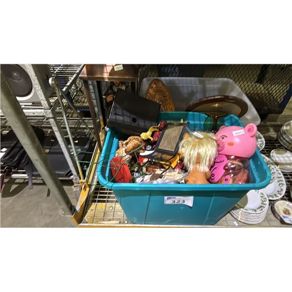 COPPER LANTERN & (2) TOTES OF CHRISTMAS DECOR, DOLLS, PLUS TOYS & MORE