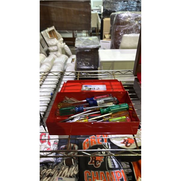 SMALL RED TOOL BOX OF ASSTD. SCREWDRIVERS