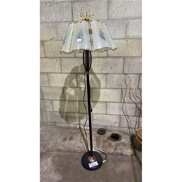 FLOOR LAMP WITH GLASS & BRASS SHADE