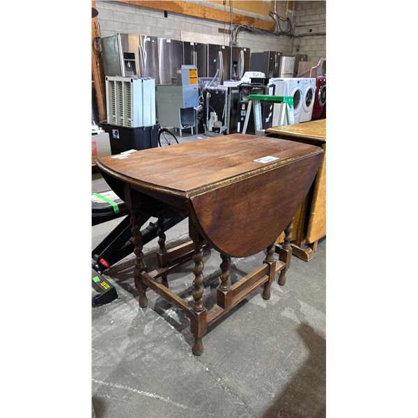 ANTIQUE WOOD DROP-LEAF GATE LEG TABLE WITH BARLEY TWIST LEGS