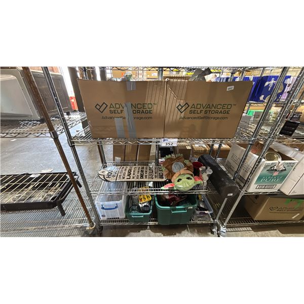 (3) SHELVES OF ASSTD. HOME GOODS: KITCHENWARE, WALL DECOR, GROGU PLUSH TOY & MORE