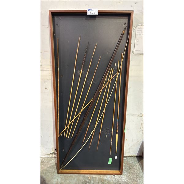 OCEANIA OR SOUTH PACIFIC HANDCRAFTED TRIBAL BOW & BAMBOO ARROWS IN A SHADOWBOX FRAME (NO GLASS)