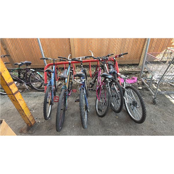 6 ASSORTED BIKES INCLUDING HYPER, NEXT ULTRA TERRAIN SHOCK, TOPAZ SPORTS TREK, MONGOOSE AND MORE