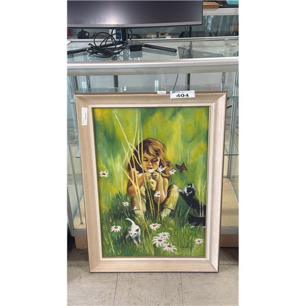 VINTAGE FRAMED ORIGINAL OIL ON CANVAS BOARD PAINTING SIGNED C BERNARDO '71: APPROX. 34.5" X 25"