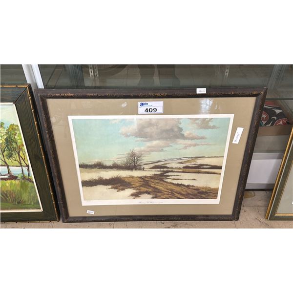 VINTAGE FRAMED JAN WILLS "HUNTING THE HEDGEROWS" PRINT; #865/950, APPROX. 35" X 28"