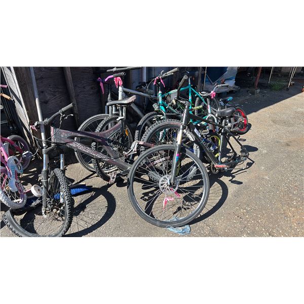 8 ASSORTED BIKES INCLUDING INFINITY BOSS THREE, B.R.C, SPECIALIZED FSR, MXR AND MORE