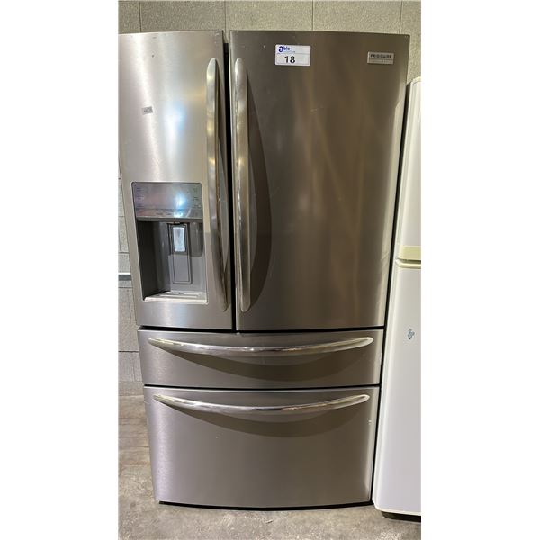 FRIGIDAIRE 36"W STAINLESS STEEL FRENCH DOOR FRIDGE W/ WATER & ICE DISPENSER & BOTTOM FREEZER DRAWER