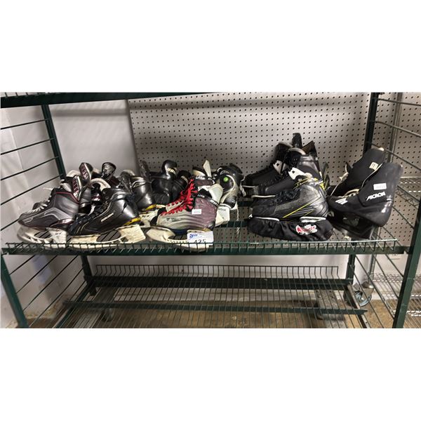 SHELF OF ASSORTED ICE SKATES: MICRON, LITE, BAUER & MORE