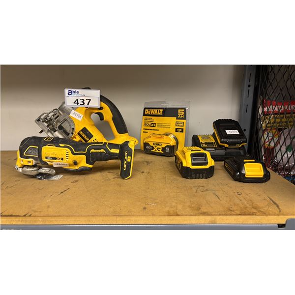 DEWALT CORDLESS JIGSAW, DEWALT CORDLESS OSCILLATING MULTI-TOOL, (4) DEWALT BATTERIES & A CHARGER