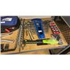 Image 3 : SHELF OF SOCKETS, COMBINATION WRENCHES, AXE, SCREWDRIVER BITS, RATCHETING PIPE CUTTER & MORE