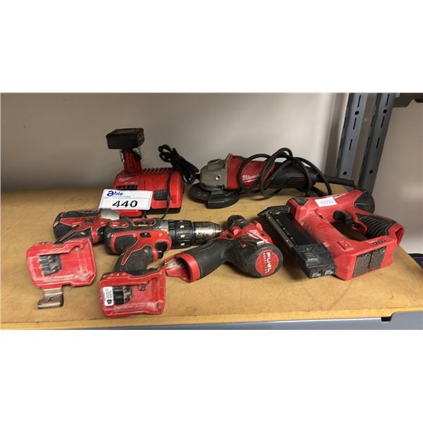 ASSTD. MILWAUKEE CORDLESS TOOLS WITH 1 BATTERY & A MILWAUKEE BATTERY CHARGER