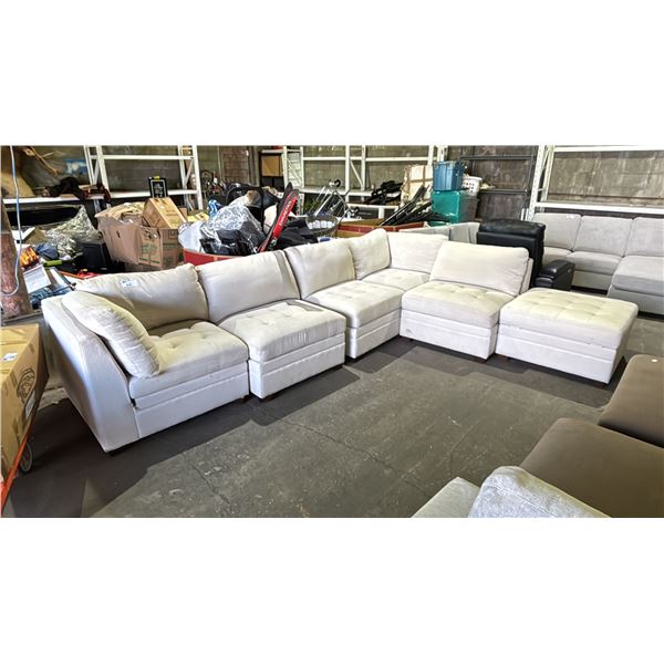 LARGE BEIGE FABRIC MODULAR SECTIONAL SOFA WITH STORAGE OTTOMAN AND CUSHIONS