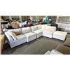 Image 1 : LARGE BEIGE FABRIC MODULAR SECTIONAL SOFA WITH STORAGE OTTOMAN AND CUSHIONS