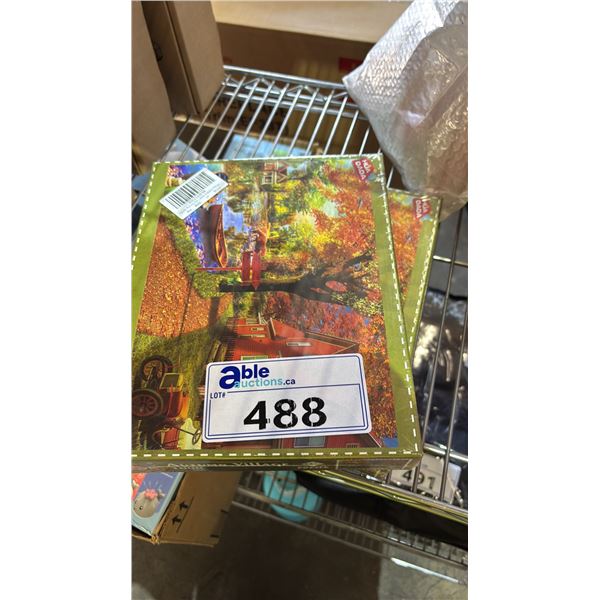 *NEW* (2) 1000 PIECE AUTUM VILLAGE PUZZLES & BAG OF NOVELTY PVC KEYCHAINS