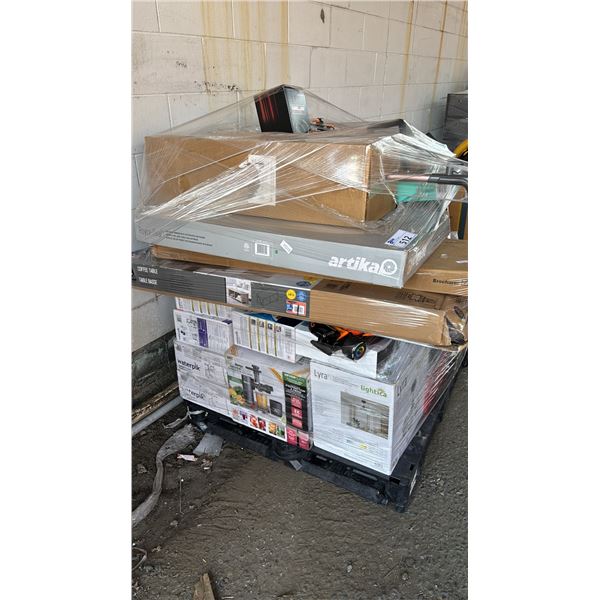 PALLET OF ASSTD. READY TO ASSEMBLE FURNITURE, WATERPIKS, LIGHTING, NINJA JUICER & MORE *UNKNOWN