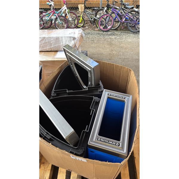PALLET OF RECYCLING & WASTE BINS WITH LIDS *MUST TAKE ALL*