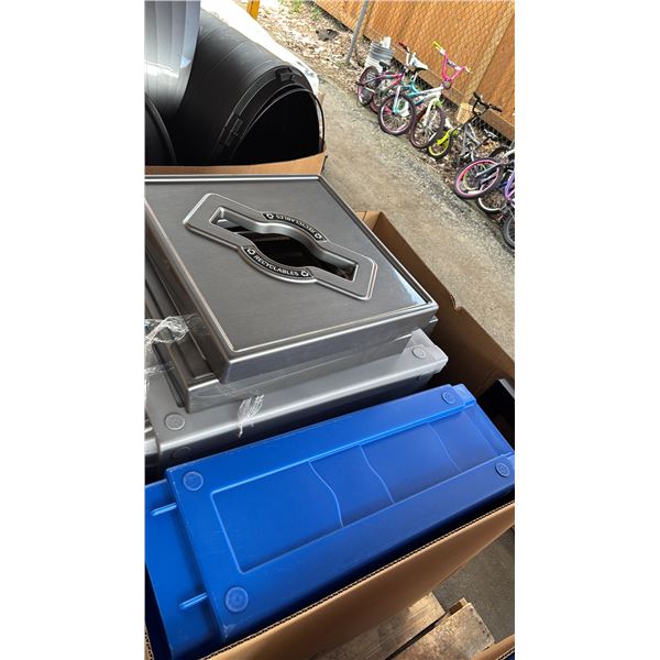 PALLET OF ASSORTED RECYCLE BINS WITH LIDS *MUST TAKE ALL*