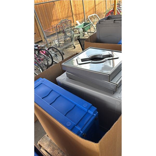 PALLET OF ASSORTED RECYCLE BINS WITH LIDS *MUST TAKE ALL*