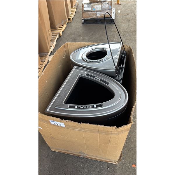 SEMI CIRCULAR TRASH BIN & SEMI CIRCULAR BOTTLLE & CAN RECYCLE BIN: WITH LIDS