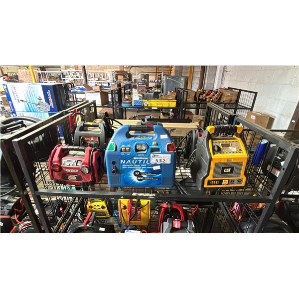 SHELF OF ASSORTED PORTABLE CAR BATTERY JUMP STARTERS & POWER PACKS *UNKNOWN WORKING CONDITION*