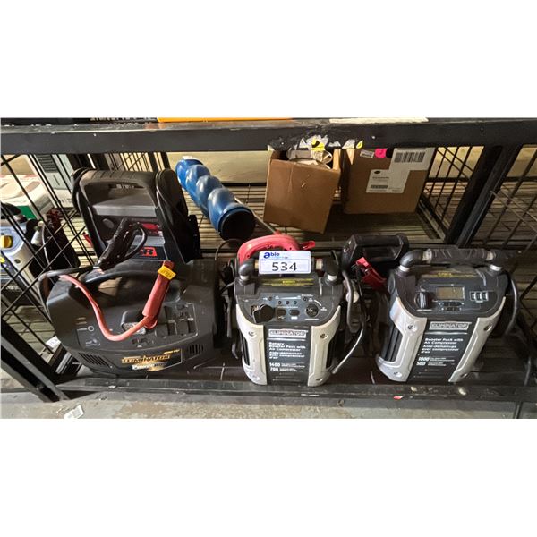 SHELF OF ASSORTED PORTABLE CAR BATTERY JUMP STARTERS & POWER PACKS *UNKNOWN WORKING CONDITION*
