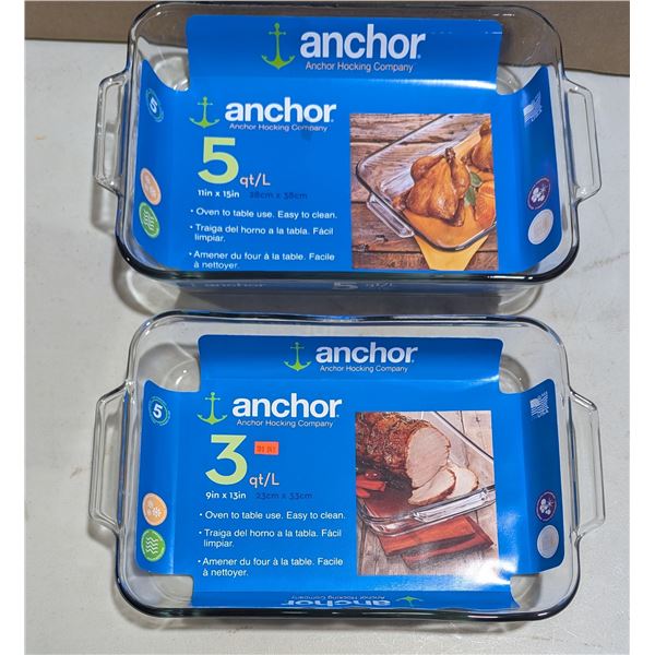 2 Anchor Hocking Baking Dishes (5 Qt. & 3 Qt.)