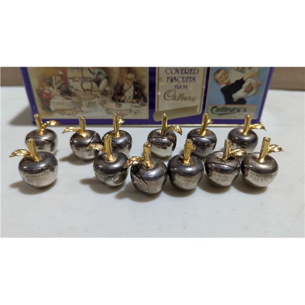 VTG Cadbury Tin w/ Silver-Plated Apple Place Card Holders