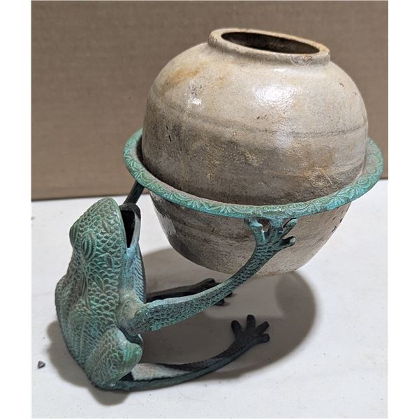 Metal Asian Frog Planter w/ Clay Pot