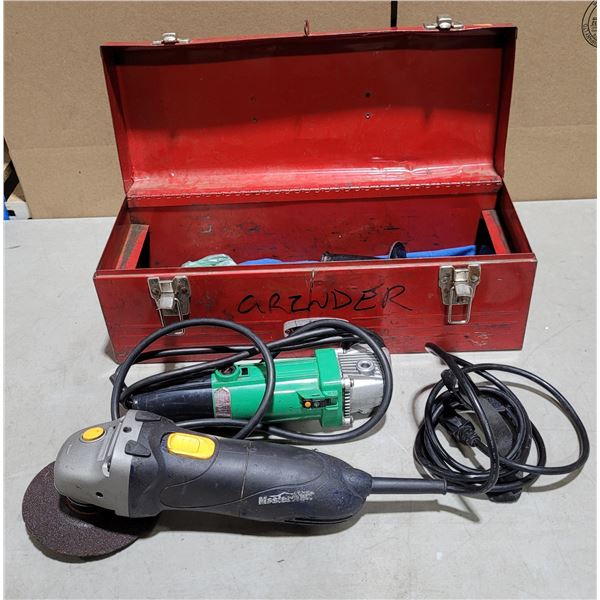 Mastercraft Corded Angle Grinder and Hitachi Disc Grinder with tool box